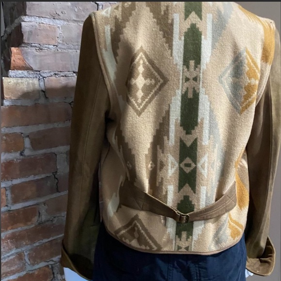 RALPH LAUREN Western Southwestern Wool Blanket & Soft Leather Jacket L Rare Nice - Picture 2 of 12